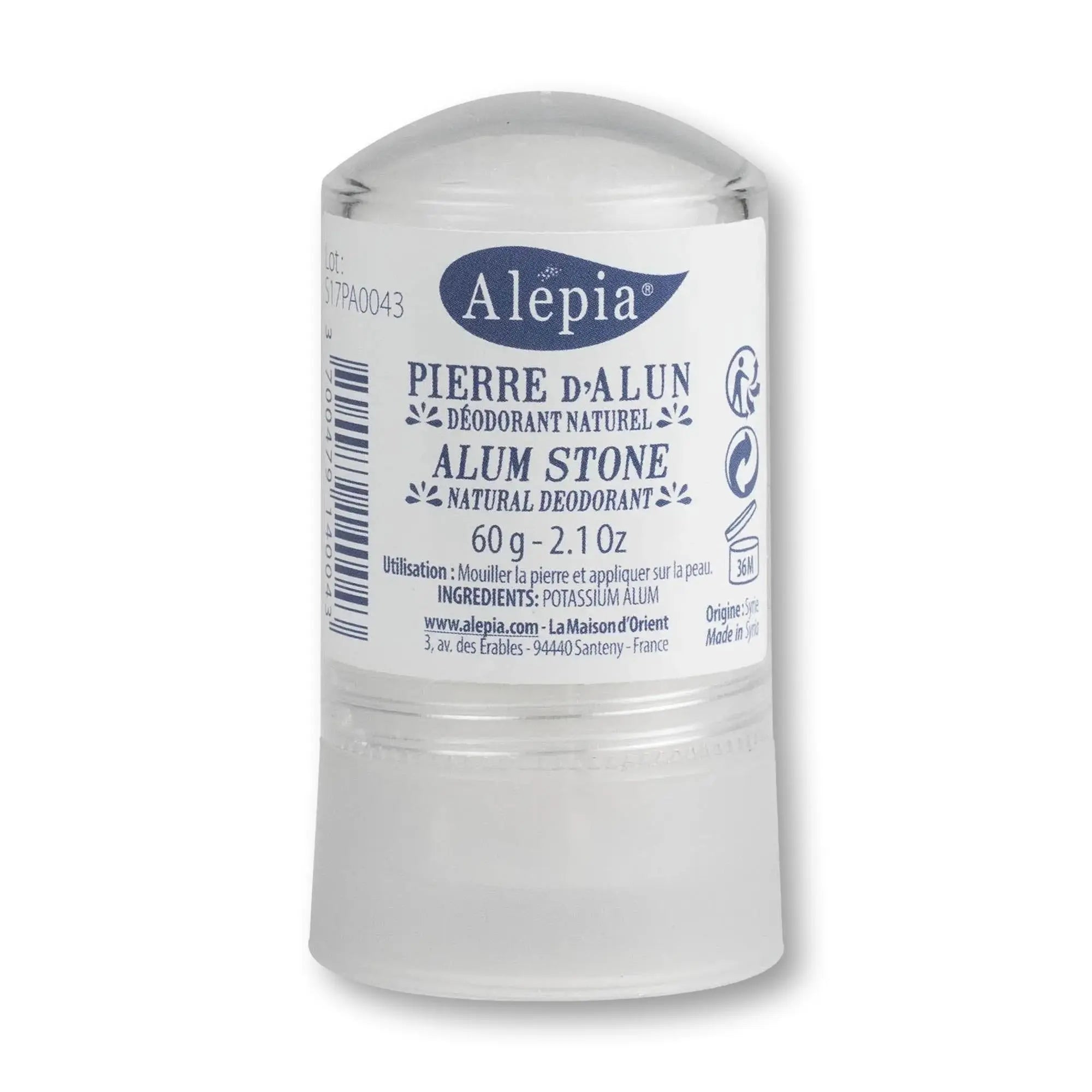 Déodorant naturel à la pierre d'alun - Stick 60 g - Alépia